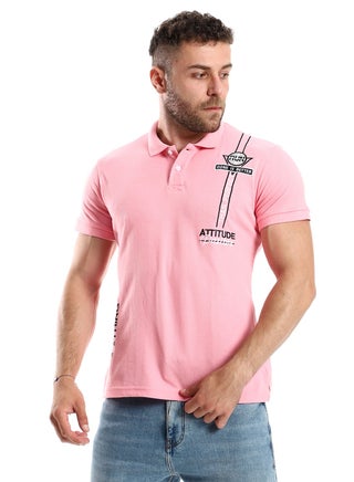 Front Stitches Pink Casual Polo Shirt