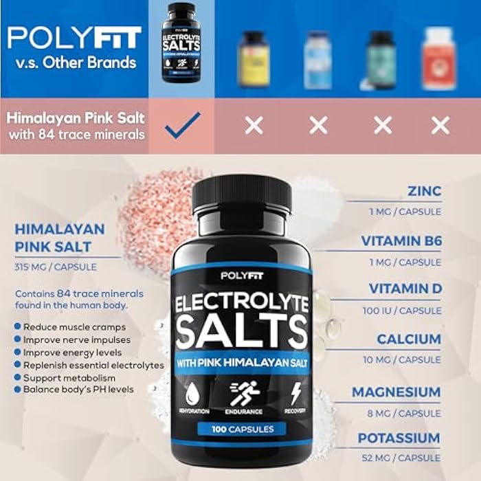 Polyfit Electrolyte Salts - 100 Salt Pills - NSF Certified - Electrolytes Replacement Salt Tablets for Runners - Supplement for Rapid Hydration, Recovery, and Endurance - Image 4
