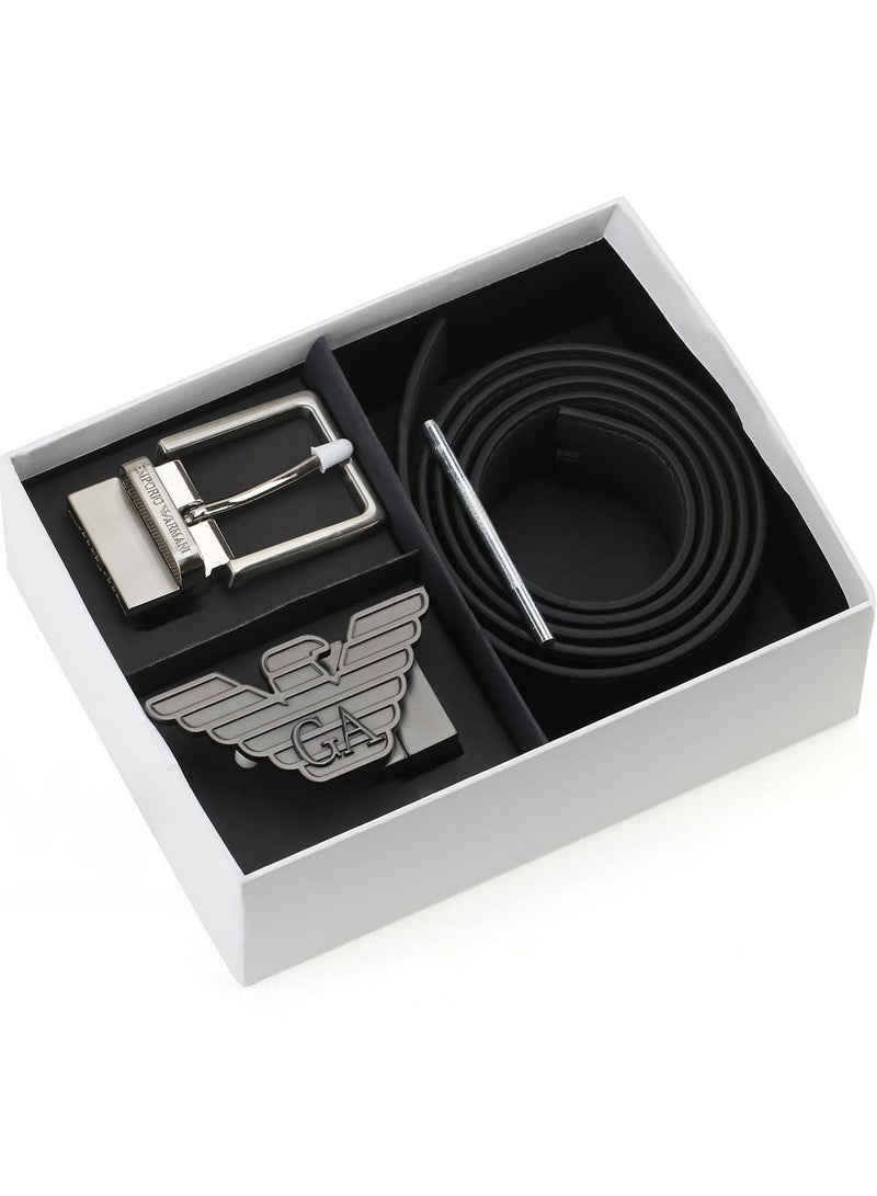 GIORGIO ARMANI Giorgio Armani Leather Double Face Belt Black Belt Two Buckle Gift Set Box for Men - Image 1