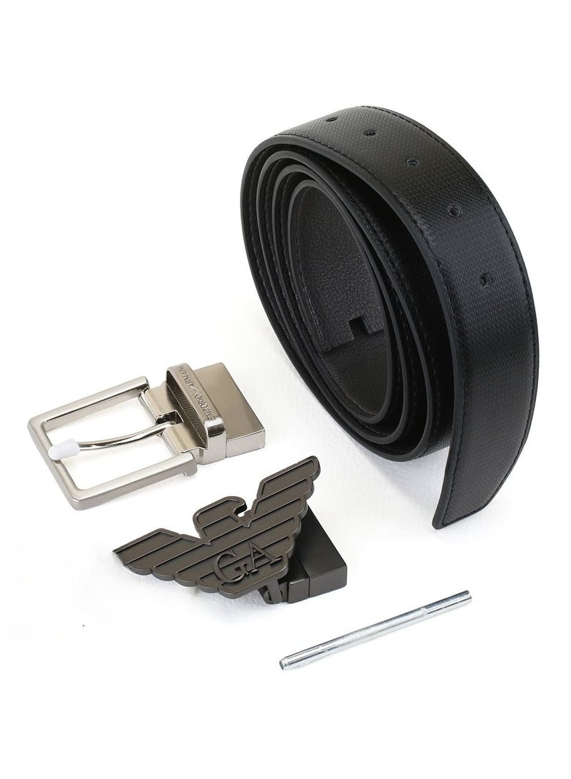 GIORGIO ARMANI Giorgio Armani Leather Double Face Belt Black Belt Two Buckle Gift Set Box for Men - Image 2