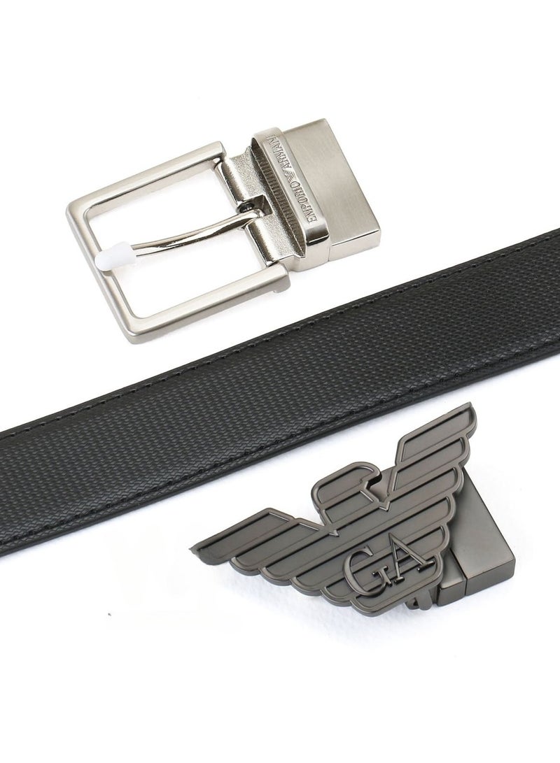 GIORGIO ARMANI Giorgio Armani Leather Double Face Belt Black Belt Two Buckle Gift Set Box for Men - Image 3