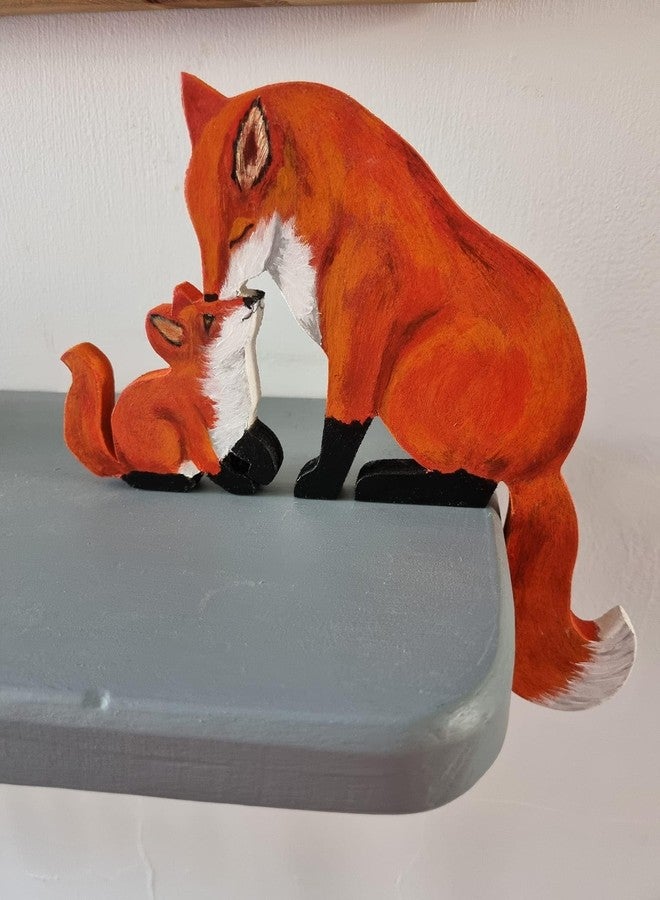 Sanmtang New Fox Statue Door Frame Decor Cute Mama and Baby Fox Door Topper Handcrafted Wood Decor Sign, Creative Animal Sculpture Wall Art Figurine Ornament for Garden Living Room Bedroom Office (1 / Set) - Image 3