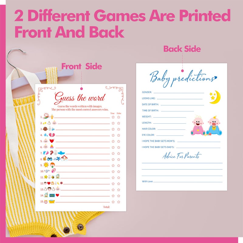 Gethelud 55PCS Baby Shower Games, Predictions Cards & Guess The Phrase with Answer Keys Included Fun Baby Shower Party Games Gender Neutral for Girls or Boys - Image 2