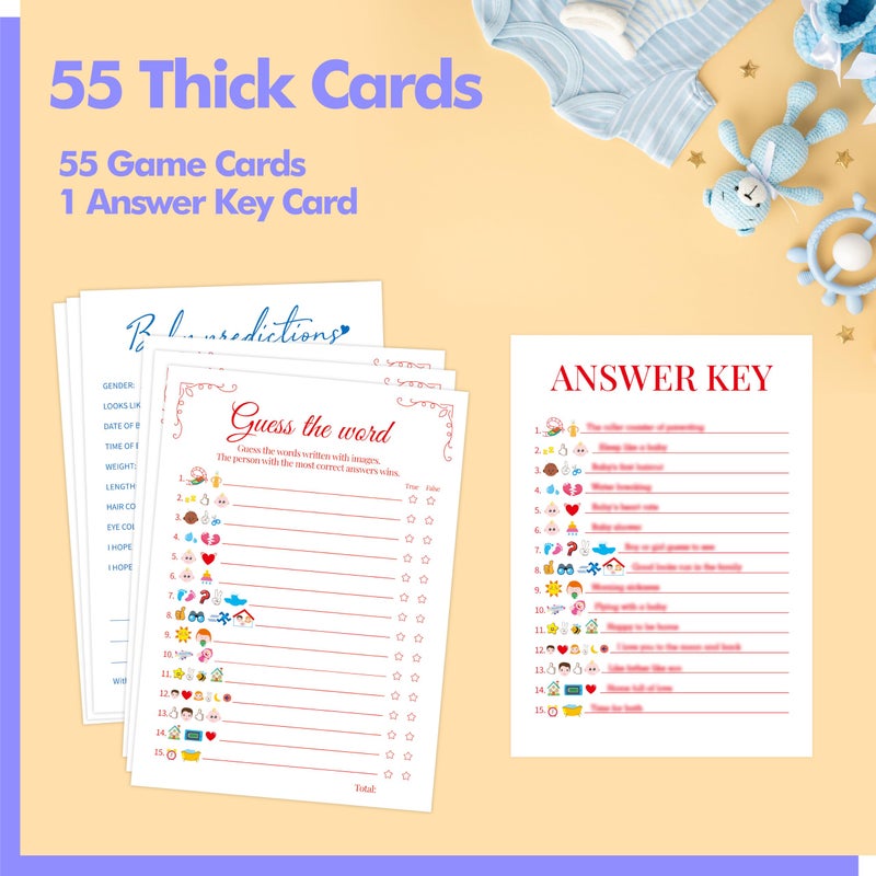 Gethelud 55PCS Baby Shower Games, Predictions Cards & Guess The Phrase with Answer Keys Included Fun Baby Shower Party Games Gender Neutral for Girls or Boys - Image 4