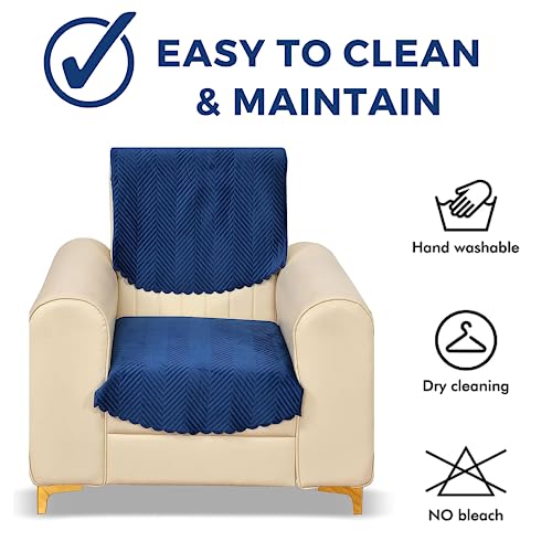 Fashion Throw Quilted Velvet L Shape Seater Sofa Cover | 3-Layer Soft Sofa Protector for Living Room | Anti-Slip | Machine Washable | Sofa Slipcover for Pets & Kids | Navy (L-Shape) - Image 4