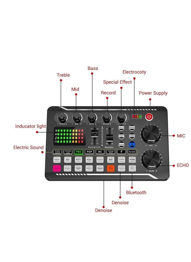 Generic Live Sound Card Audio Mixing Equipment Live Streaming Gear Sound Effects Mixer Digital Sound Processing Podcast Audio Interface for Karaoke Tiktok Youtube Live Streaming Record Gaming  - Image 2