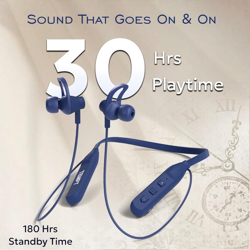 TEMPT Newly Launched Rush X in Ear Wireless Headphones Neckband with 20 Hours of Playback Time, Vibration Alert, BT V5.2, 10mm Drivers with Copper Ring, Crystal Clear Sound (Blue) - Image 3