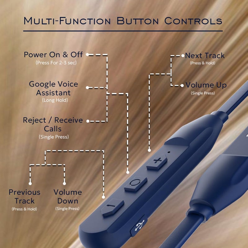 TEMPT Newly Launched Rush X in Ear Wireless Headphones Neckband with 20 Hours of Playback Time, Vibration Alert, BT V5.2, 10mm Drivers with Copper Ring, Crystal Clear Sound (Blue) - Image 5