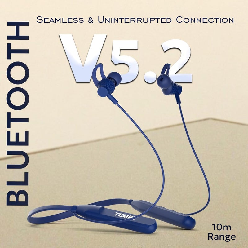 TEMPT Newly Launched Rush X in Ear Wireless Headphones Neckband with 20 Hours of Playback Time, Vibration Alert, BT V5.2, 10mm Drivers with Copper Ring, Crystal Clear Sound (Blue) - Image 4