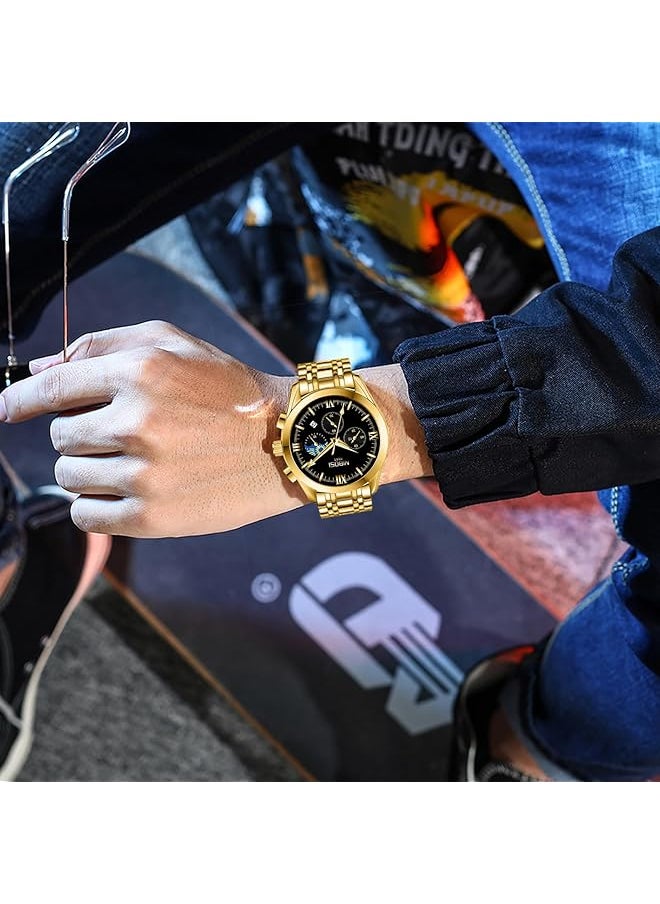 NIBOSI - Men Watches Analog Chronograph Black Dial Watches For Men Business Quartz Casual Wrist Watches With Brown Leather Strap Calendar - Image 1