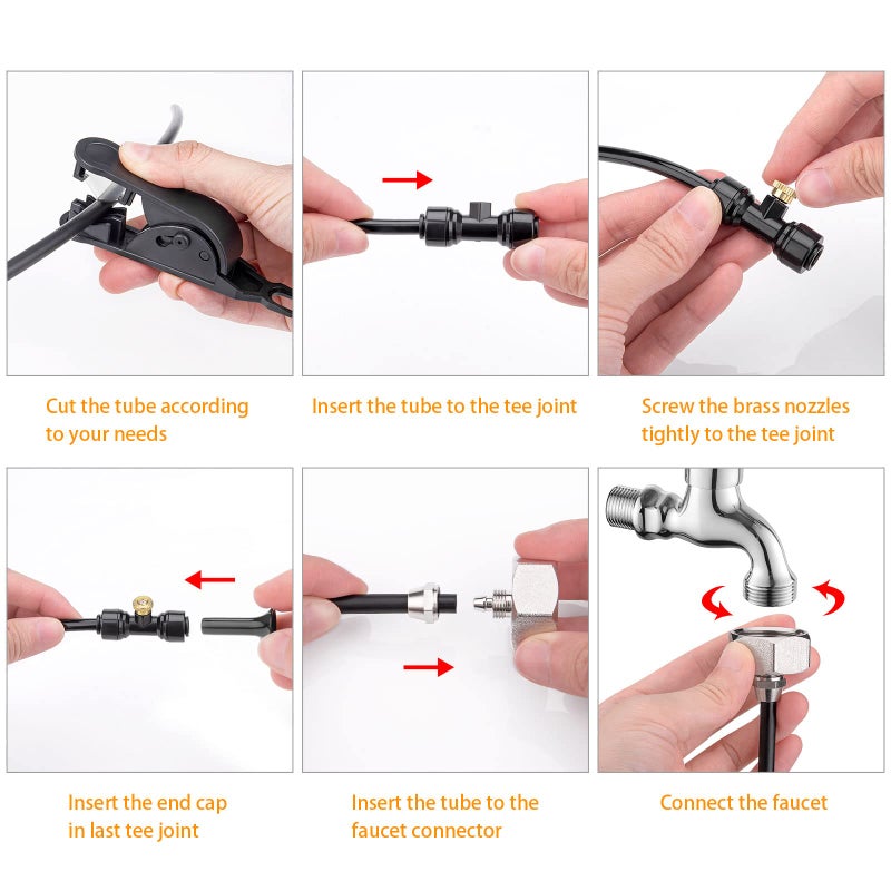 Awpeye Misting Cooling System 98.4FT (30M) Misting Line + 50 Brass Mist Nozzles + 50 T-Connectors + 1 Faucet Adapters (3/4") Outdoor Mister for Patio Garden Greenhouse Trampoline for Waterpark - Image 4