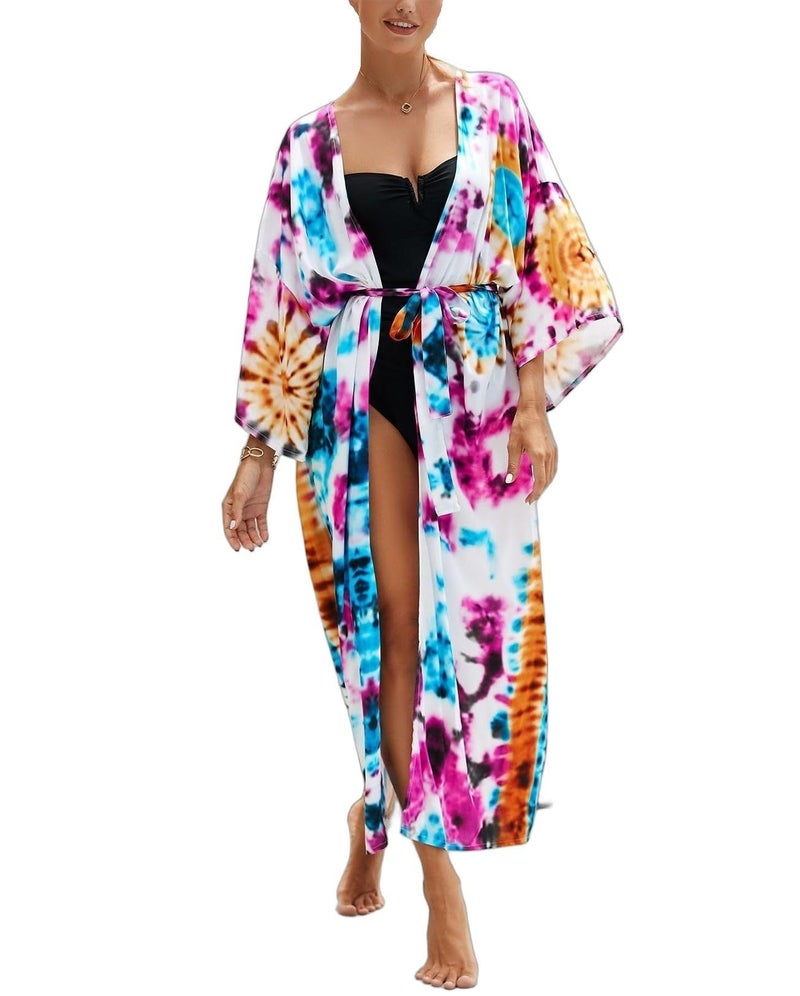 IMAGEKOPE Womenâ€™s Kimono Cover Up Long Beach Dress Swimsuit Cover Ups Colorful Cardigan Lightweight Robe for Swimwear - Image 1