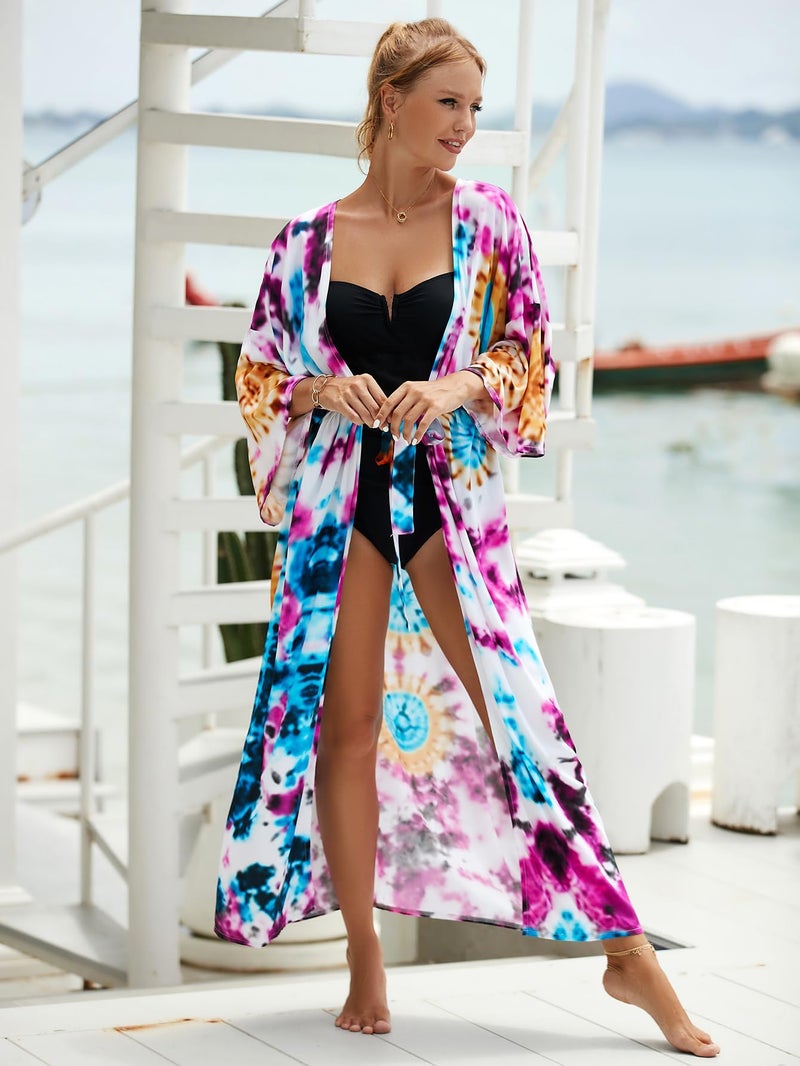 IMAGEKOPE Womenâ€™s Kimono Cover Up Long Beach Dress Swimsuit Cover Ups Colorful Cardigan Lightweight Robe for Swimwear - Image 2