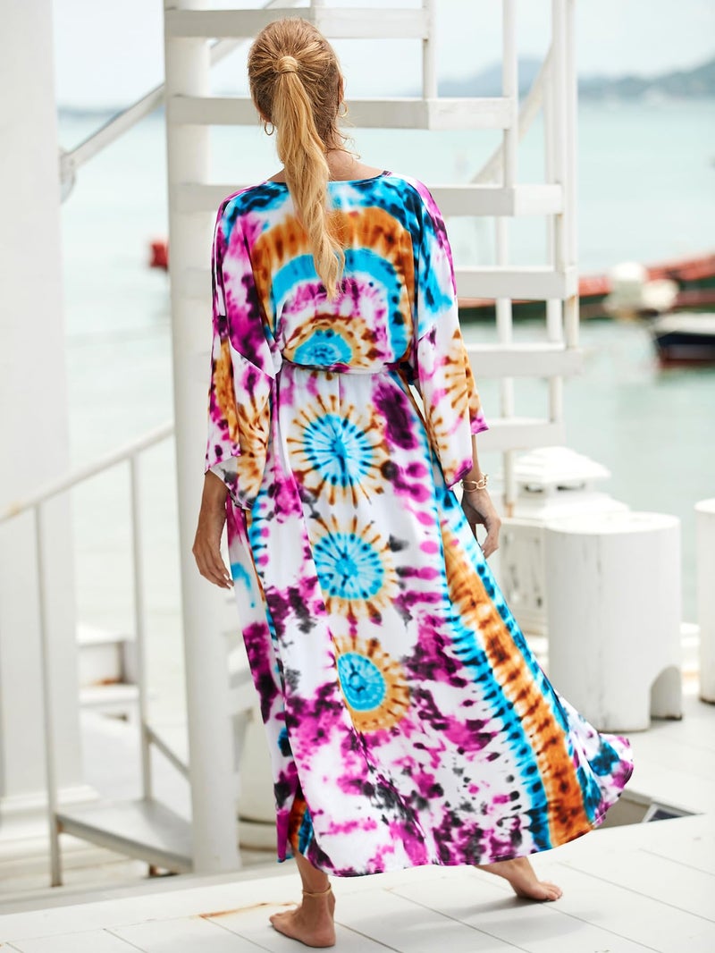 IMAGEKOPE Womenâ€™s Kimono Cover Up Long Beach Dress Swimsuit Cover Ups Colorful Cardigan Lightweight Robe for Swimwear - Image 3
