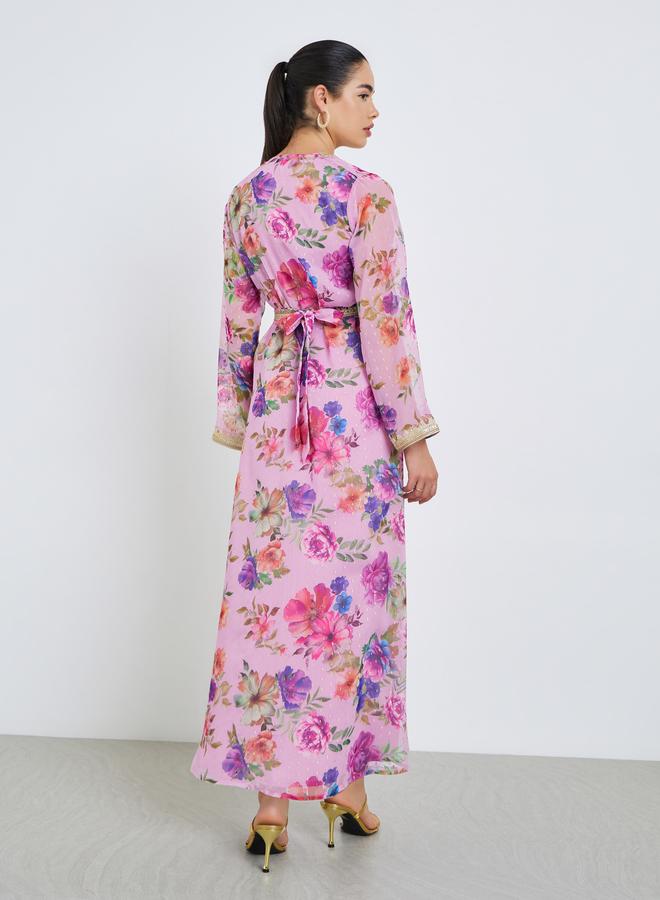 Amirah Women Pink Floral Lace Insert Kaftan - Image 5