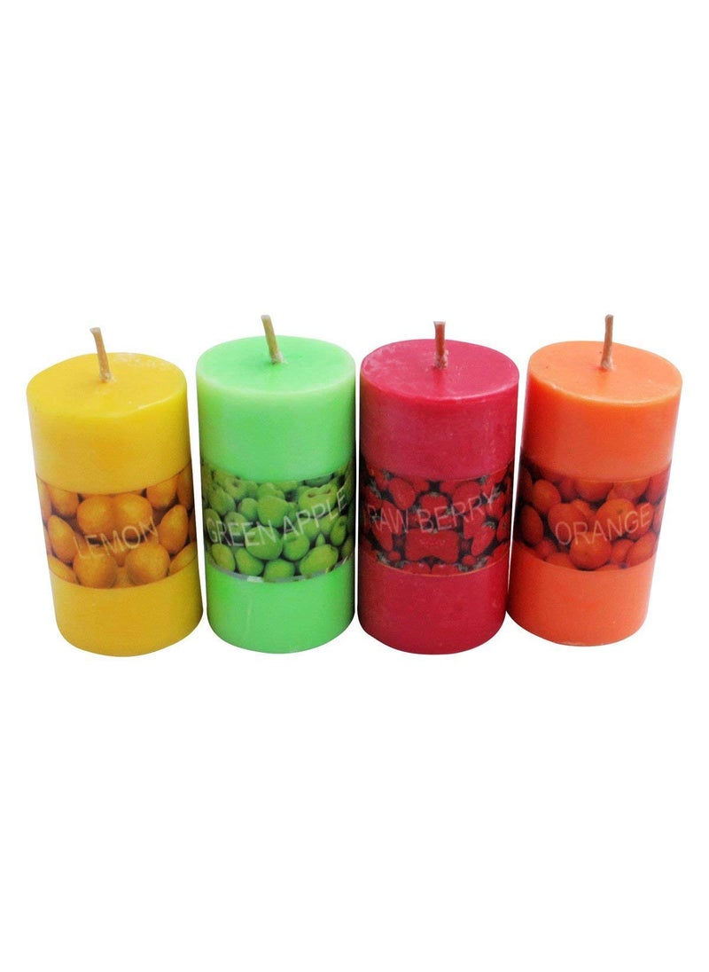 Infispace Infispace Aroma Scented Mini Pillar Candles Made in India (7 x 4 cm) for Diwali/Birthday/Christmas Decorative Candle (Set of 4; Lemon, Rose, Green Apple, Orange)  - Image 1