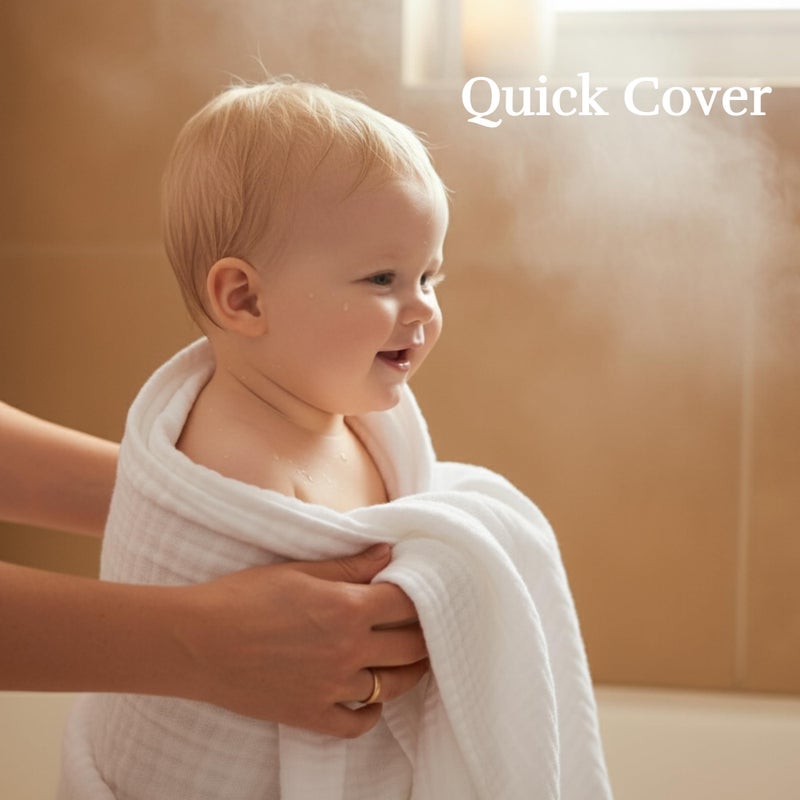 HardNok Muslin Baby Bath Towel Set - 100% Organic Cotton 5-Piece Set (2 Large Hooded Towels & 3 Washcloths), 6 Layer Super Soft Absorbent Gauze for Newborns (Yellow Stripe) - Image 4