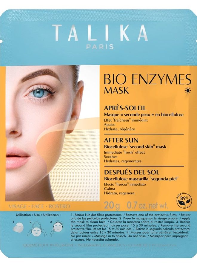 Talika Bio Enzymes After Sun Mask - Moisturizing & Soothing Fast Repair Face Mask - Biocellulose Sun Care Mask - Second Skin Effect Beauty Sheet Mask - 20g - Image 2