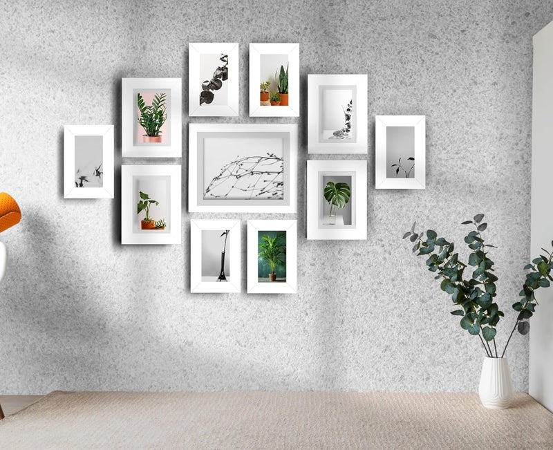 Dev Aastha Solid White Photo Frame Set for Wall Décor | Set of 11 Rectangular Picture Frames with Plexi Glass | Ideal for Home & Office Use | Perfect for Gifting - Image 1