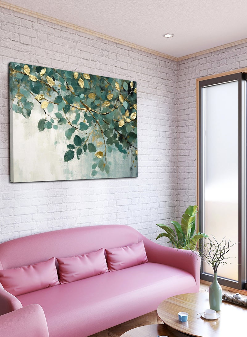 لوحة كانفاس على إطار خشبي بتصميم أوراق ذهبية - Image 3