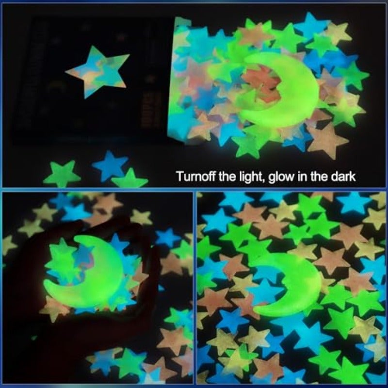 100 Pcs Colorful Glow-in-the-Dark Stars and Moon Wall Stickers for Bedroom and Nursery Decor Fluorescent Noctilucent Murals Ideal for Ceiling and Wall Decoration Perfect for Creating a Magical Nighttime Ambiance - Image 2
