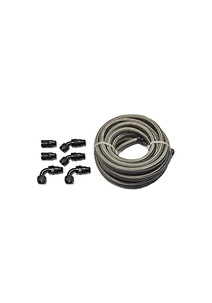 TT Racing 8 AN-8 Swivel PTFE Black Fitting + Stainless Steel PTFE Fuel Line Hose Kit E85 12FT - Image 1