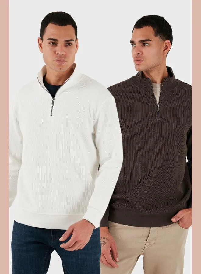 Buratti Cotton Regular Fit Half Zipper Stand Collar 2-Pack Sweat Men's SWEAT 5905716S2