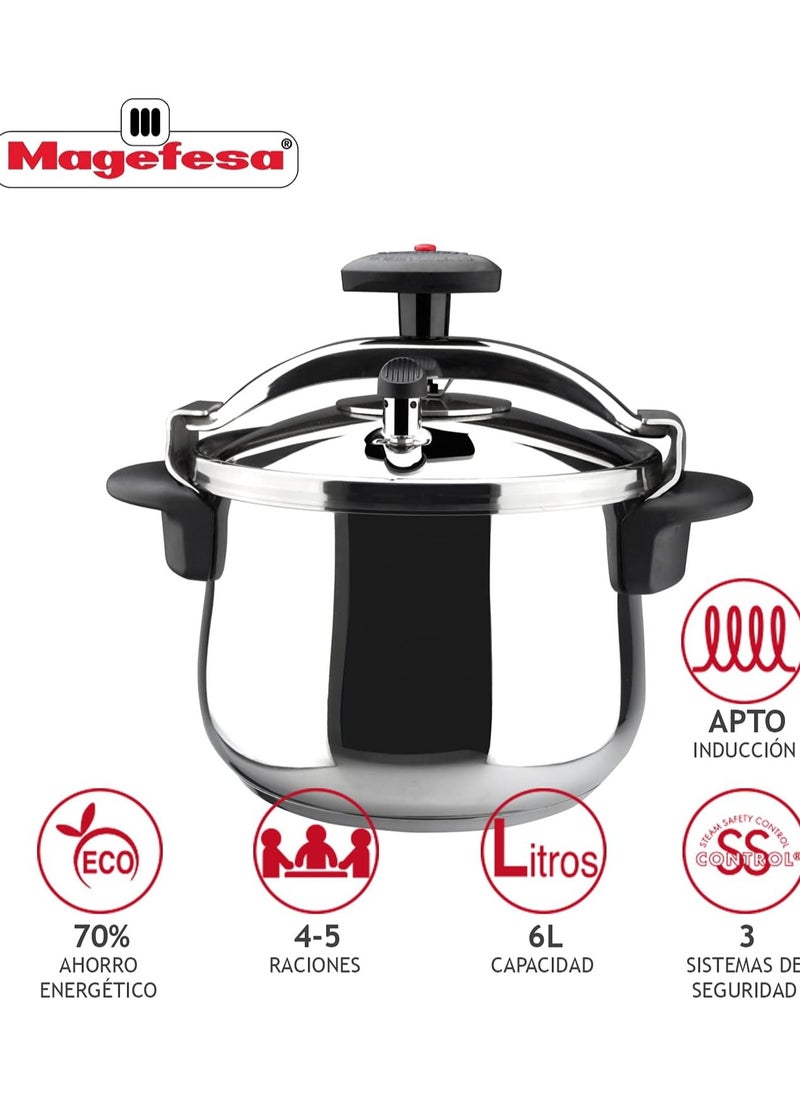 Magefesa 6Liters Magefesa Star – Traditional Pressure Cooker 6 l black, stainless steel |6 Litre Cooker Cookware Kitchen Pressure Cookers Black, Stainless Steel  - Image 2