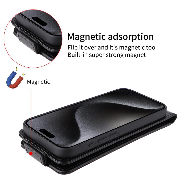 HuHa Case Cover For Tecno Camon 40 Pro 4G/ 5G Magnetic Vertical Flip Leather Phone Case with Buckle(Black) - Image 5