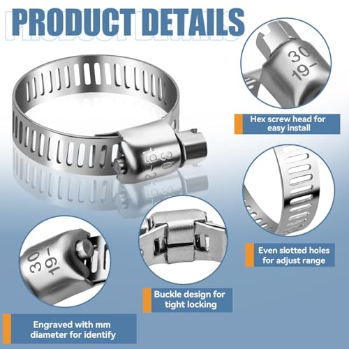 DLOUBLEIY 45PCS Hose Clamp Assortment Kit - Stainless Steel Hose Clamps with Worm Gear, Adjustable 1/4'' to 1-1/8'' (6-29mm) for Plumbing, Automotive, and Mechanical Applications - Image 3