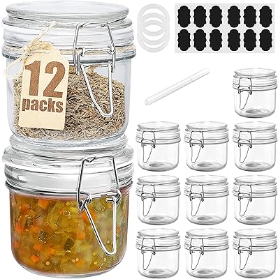 Folinstall 12 Pcs 7 oz Glass Jars with Airtight Lids, Small Mason Jars with Hinged Lids for Pantry, Kitchen Storage - Image 1