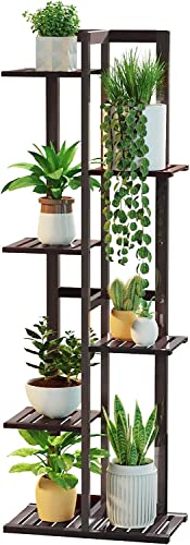 DolceLuna Plant Stand Indoor 6 Tier Bamboo Plant Shelf Corner Display Rack 46 Inch Tall Multiple Planter Pot Holder SpaceSaving Flower Stand for Living Room Balcony Garden Patio