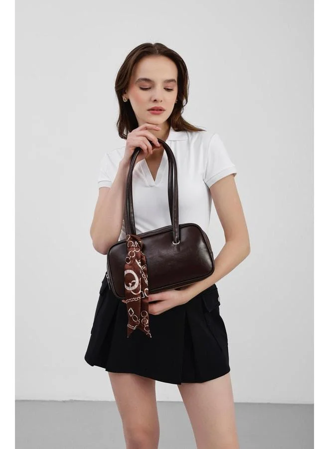 Shule Bags  Beau Scarf Detailed Baton Bag Dark Coffee. for Women | Best Price UAE