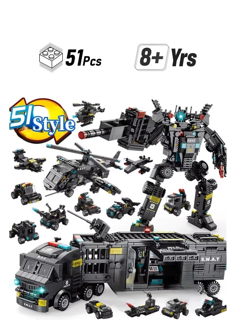 سوات ألعاب مكعبات بناء روبوتية 51 نوعًا وروبوتات قابلة للتحويل للأولاد من سن 8 إلى 12 عامًا، مكعبات بناء تعليمية يمكنك صنعها بنفسك، مجموعة شاحنة، مجموعة بناء هندسية، هدايا للأطفال، لعبة ألغاز - Image 1
