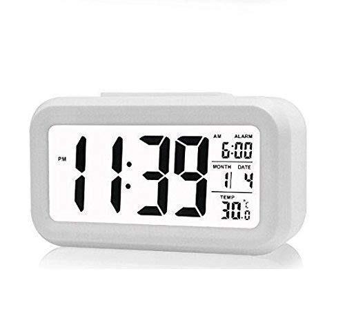 ECOSPIT CONTAINER HANS Fashion Home Kitchen Studio Digital Smart Backlight Battery Operated Alarm Table Clock with Automatic Sensor White White