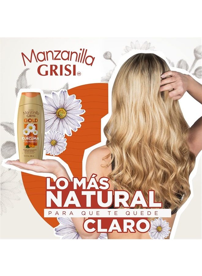 Manzanilla Grisi شامبو الذهب لاستخراج التفتيح، تأثير تفتيح وإشراق إضافي للشعر، مع مستخلص زهرة البابونج والكركم 13.50 أونصة سائلة - Image 2