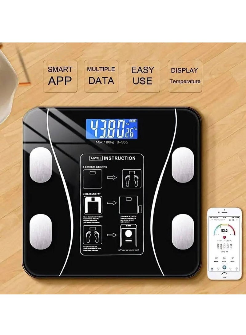 Generic Smart Bluetooth Bathroom Scale C1 - 180kg Capacity, Digital Body Weight Scale with APP Sync for Apple Health, Google Fit  Fitbit, BMI Tracking, Auto Calibration - High Precision Glass Platform (Black) - Image 3