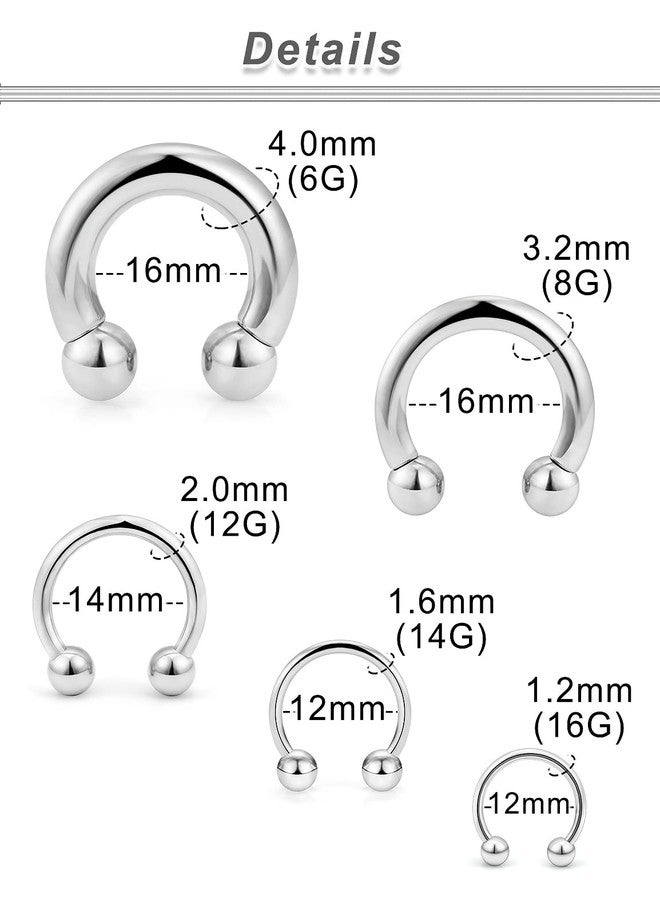 Ocptiy 6G 8G 12G 14G 16G Ear Earrings Gauges Septum Plugs Tunnels Stretching Kit Surgical Stainless Steel Horseshoe Eyebrow Lip Belly Nipple Ring Cartilage Helix Tragus Earrings Piercing Kit - Image 3