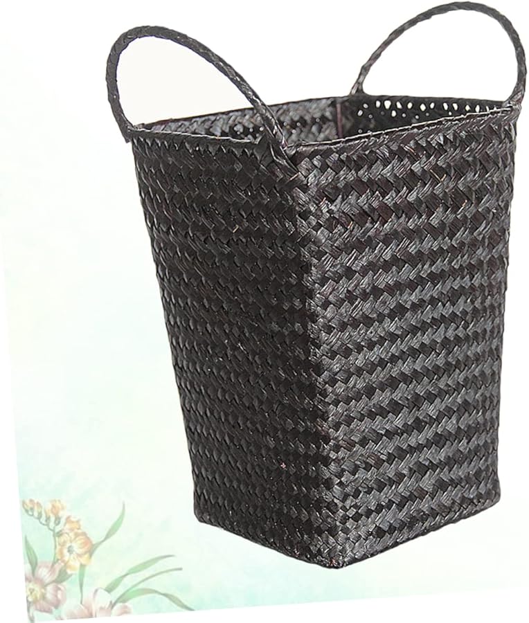 Black Woven Rattan Storage Basket with Handles for Laundry Towels Home Decor - Image 5