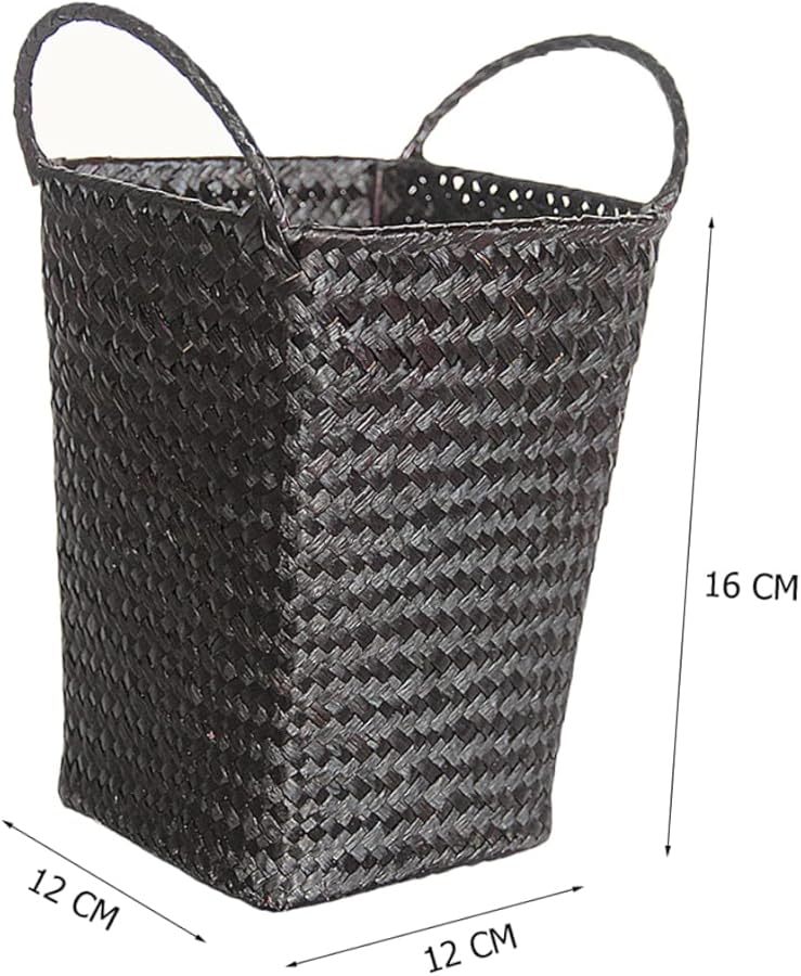 Black Woven Rattan Storage Basket with Handles for Laundry Towels Home Decor - Image 3