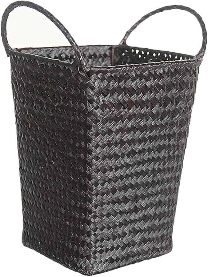 Black Woven Rattan Storage Basket with Handles for Laundry Towels Home Decor - Image 2