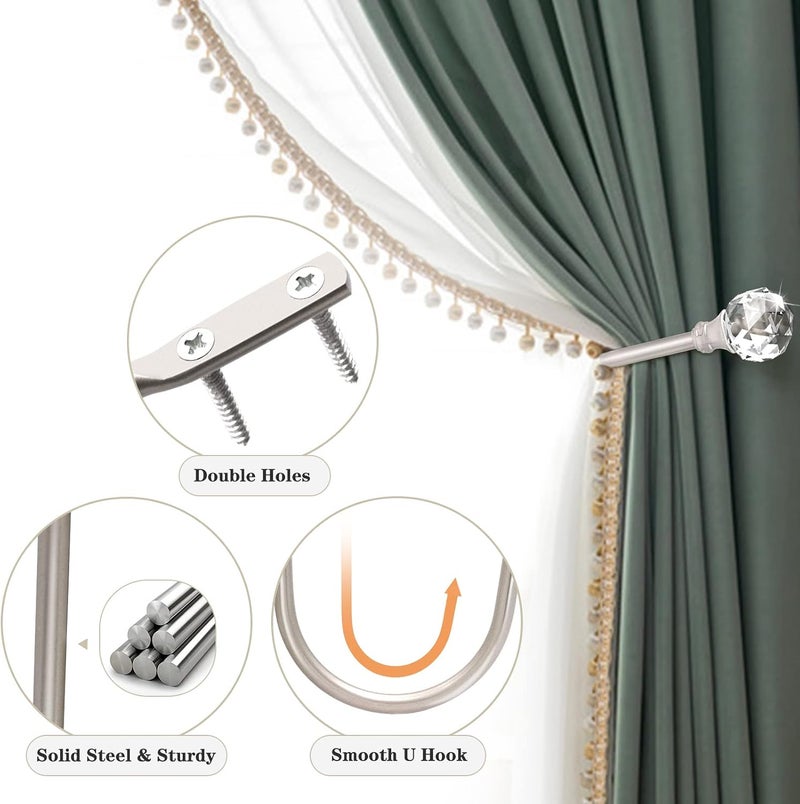 KOLAKO Curtain Holdbacks, Curtain Tieback Hooks Silver Curtain Holdbacks Crystal Curtain Holder for Drapes Wall Mount Drapery Holdback Hooks Decorative Metal Curtain Tiebacks 4 Pack Window Treatment Holdback - Image 5