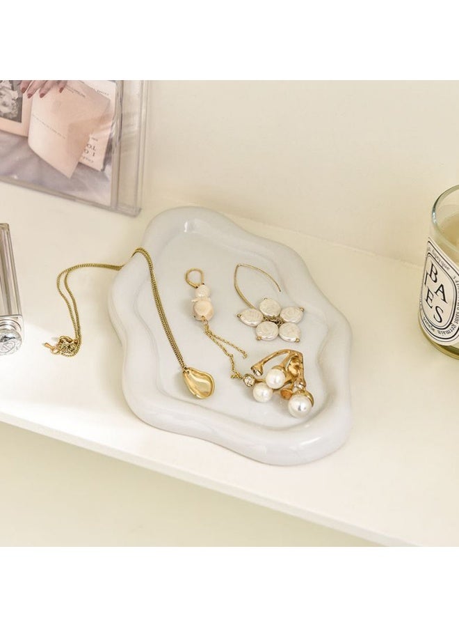 SHABILI Cloud Shape Ceramic Decorative Tray，Dresser Jewelry Ring Dish Tank Storage Kitchen Countertop Organizer Plate Holder for Perfume Towel Bathroom Accessories, Coffee Table Tray for Living Room, Bathroom  - Image 2