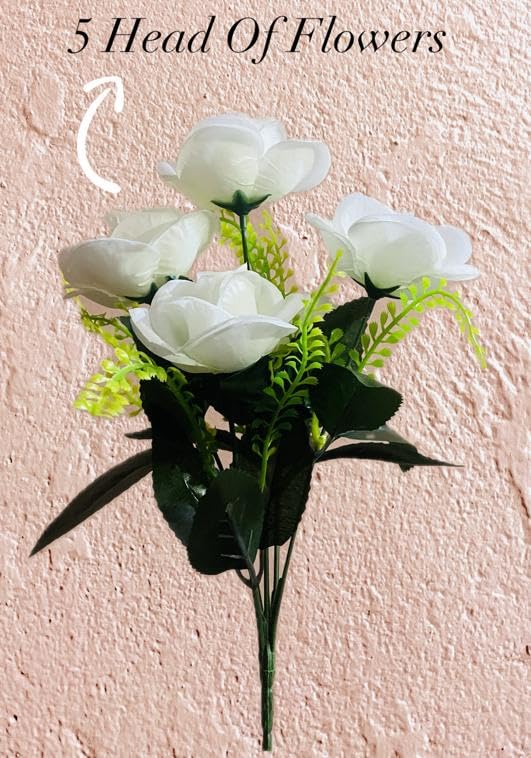 Generic Pack of 6 Artificial 5 Head of White Rose Bunch for Beautiful Homes & Office & Making a Boquet  - Image 4
