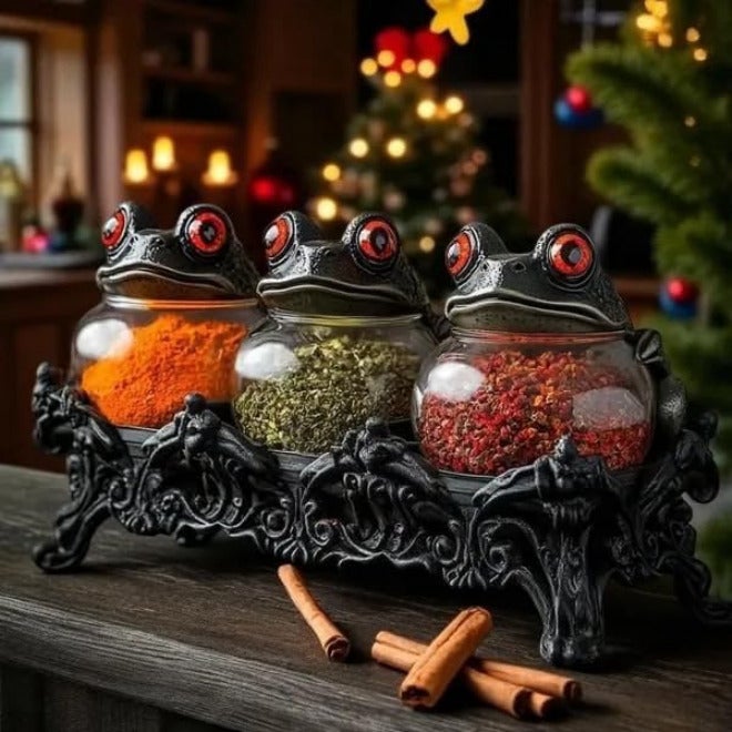 Bivpreom 3 Pcs Frog Jars With Base For Spice & Apothecary，Handcrafted Vintage Glass Jars With Red-Eyed Frog Lids For Food StorageHome DecorFun Display - Image 5