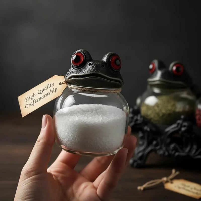 Bivpreom 3 Pcs Frog Jars With Base For Spice & Apothecary，Handcrafted Vintage Glass Jars With Red-Eyed Frog Lids For Food StorageHome DecorFun Display - Image 3