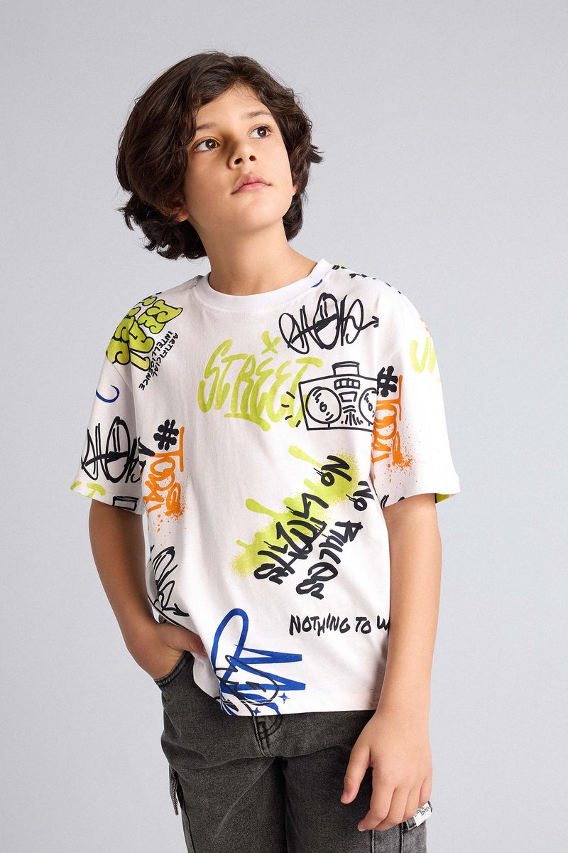 DeFacto White Boy Oversize Fit Printed Short Sleeve T-Shirt Casual - Image 3