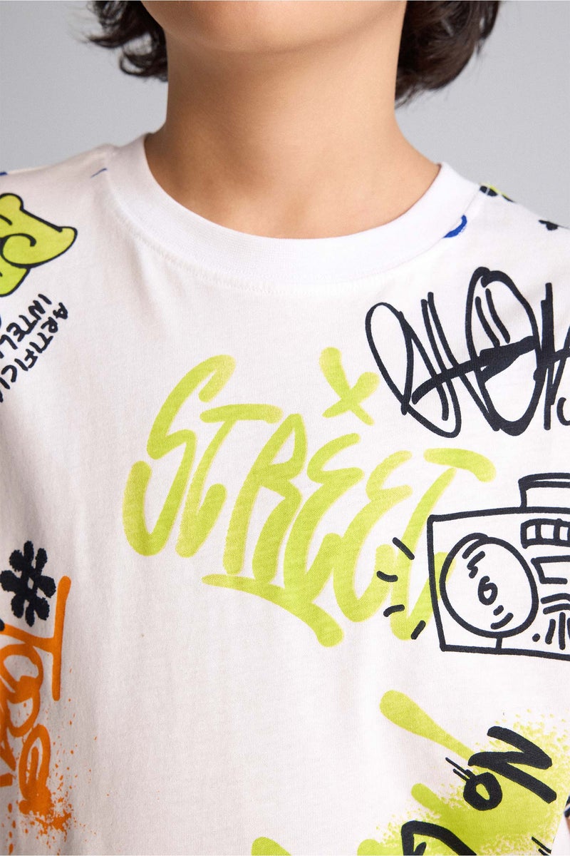 DeFacto White Boy Oversize Fit Printed Short Sleeve T-Shirt Casual - Image 4