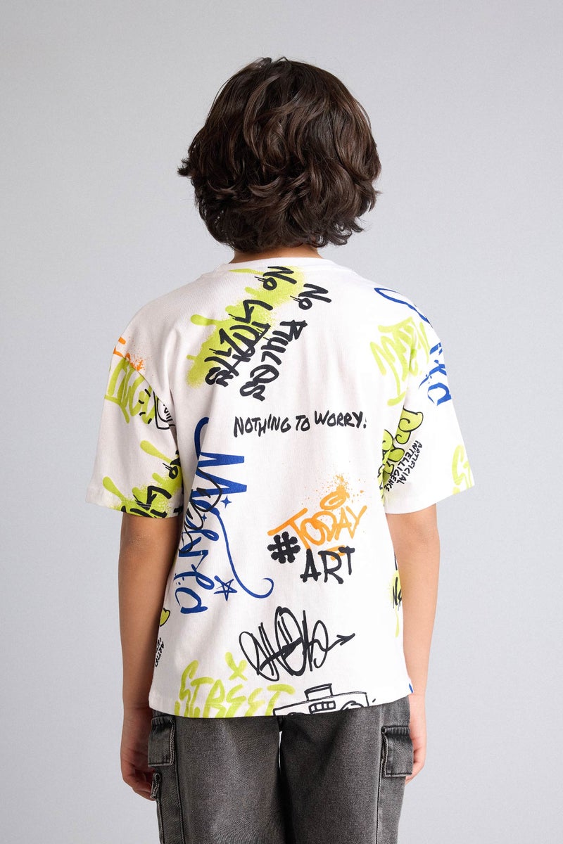 DeFacto White Boy Oversize Fit Printed Short Sleeve T-Shirt Casual - Image 5