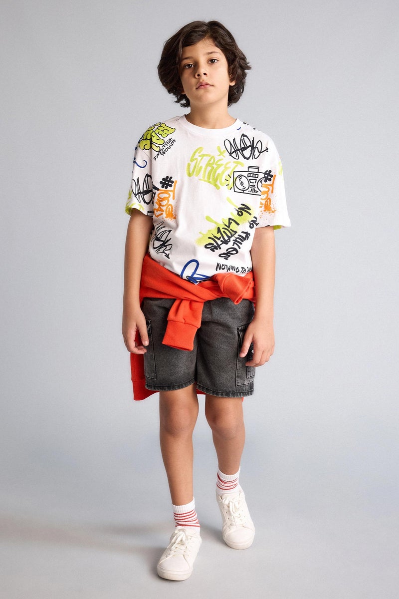DeFacto White Boy Oversize Fit Printed Short Sleeve T-Shirt Casual - Image 2